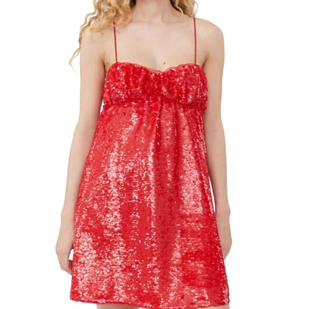 GANNI Fiery Red Sequins Mini Dress - Picture 8 of 8